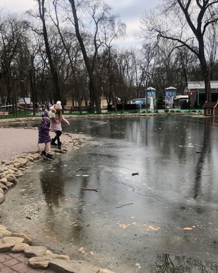 Озеро в Запорожской области превратилось в каток (ФОТО)