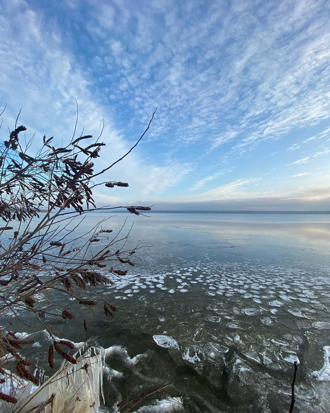 "Зима близко": Днепр в Запорожье начал покрываться льдом (ФОТО)