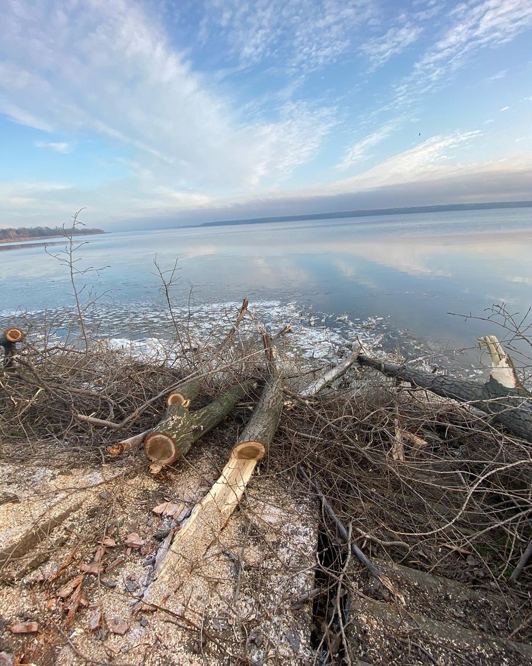 "Зима близко": Днепр в Запорожье начал покрываться льдом (ФОТО)