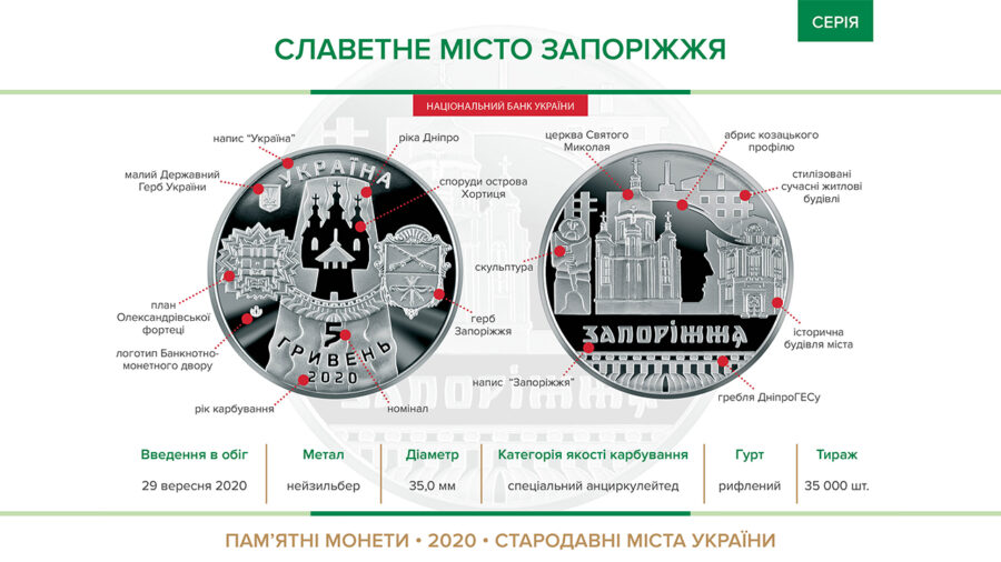 В Украине входит в оборот монета с изображением Запорожья, - Нацбанк