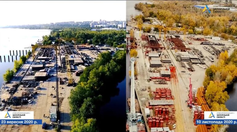 У Запоріжжі мостобудівники збирають конструкції вантовового мосту