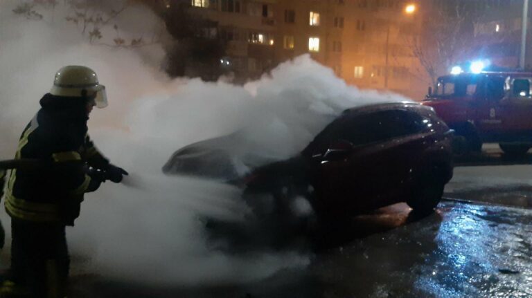 В спальном районе Запорожья дотла сгорел элитный автомобиль (ФОТО)